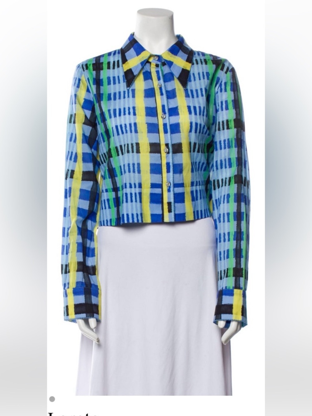 Cropped Plaid Button-Down Shirt in Blue & Yellow